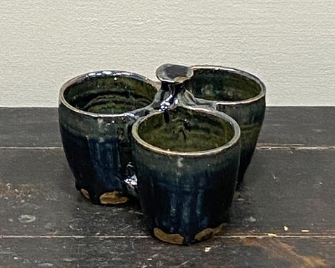 Glazed triple pot with knob