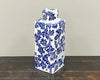 Vase décoratif en céramique, motif fleuri blanc et bleu